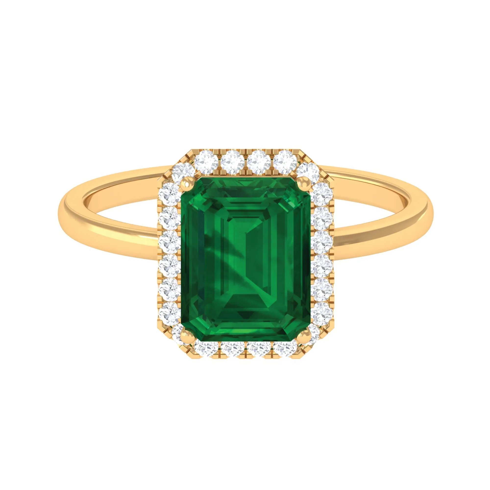 Lab Grown Emerald Octagon Statement Engagement Ring with Diamond Halo