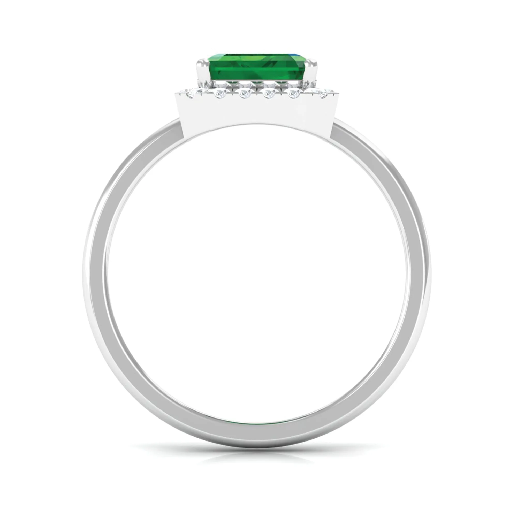 Lab Grown Emerald Octagon Statement Engagement Ring with Diamond Halo