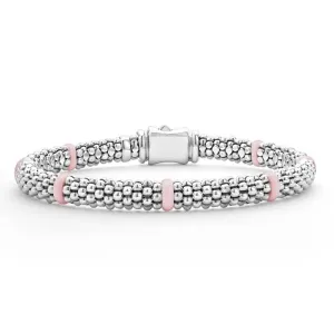 LAGOS 7 Station Pink Ceramic Caviar Bracelet in Sterling Silver