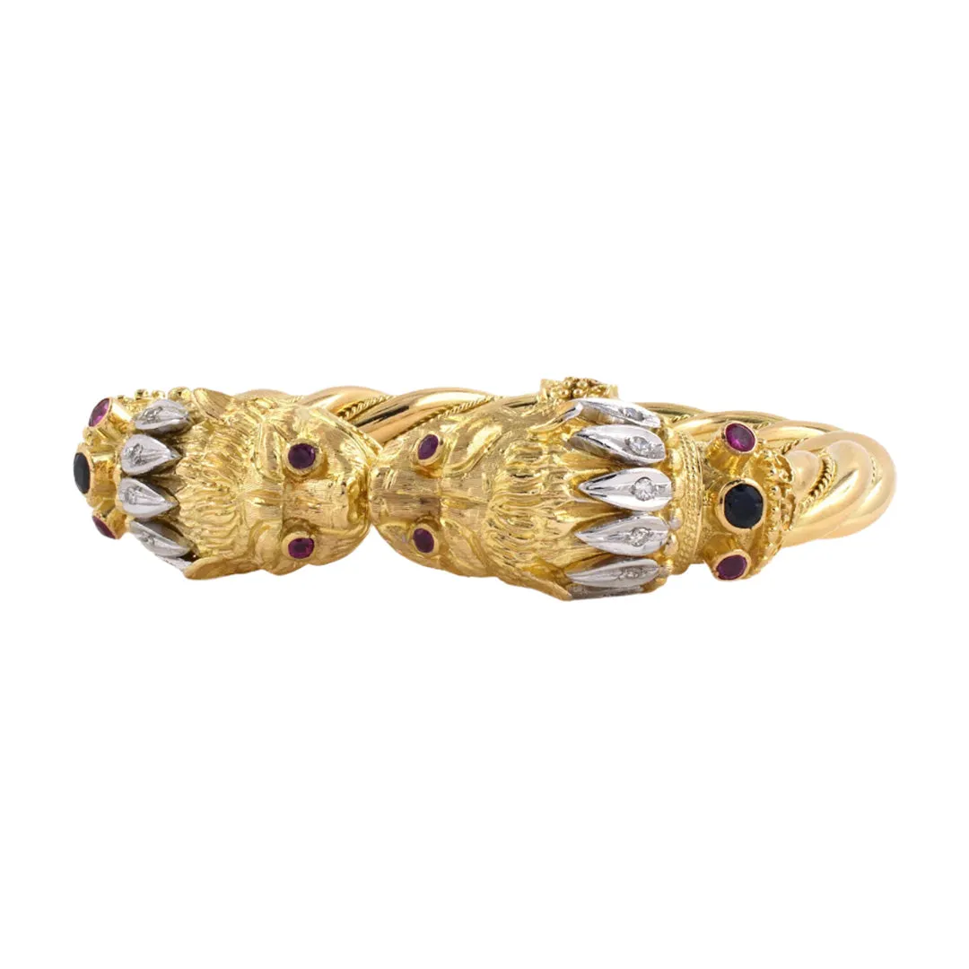 Lalaounis Ruby, Sapphire & Diamond Twin Lion's Head Bracelet