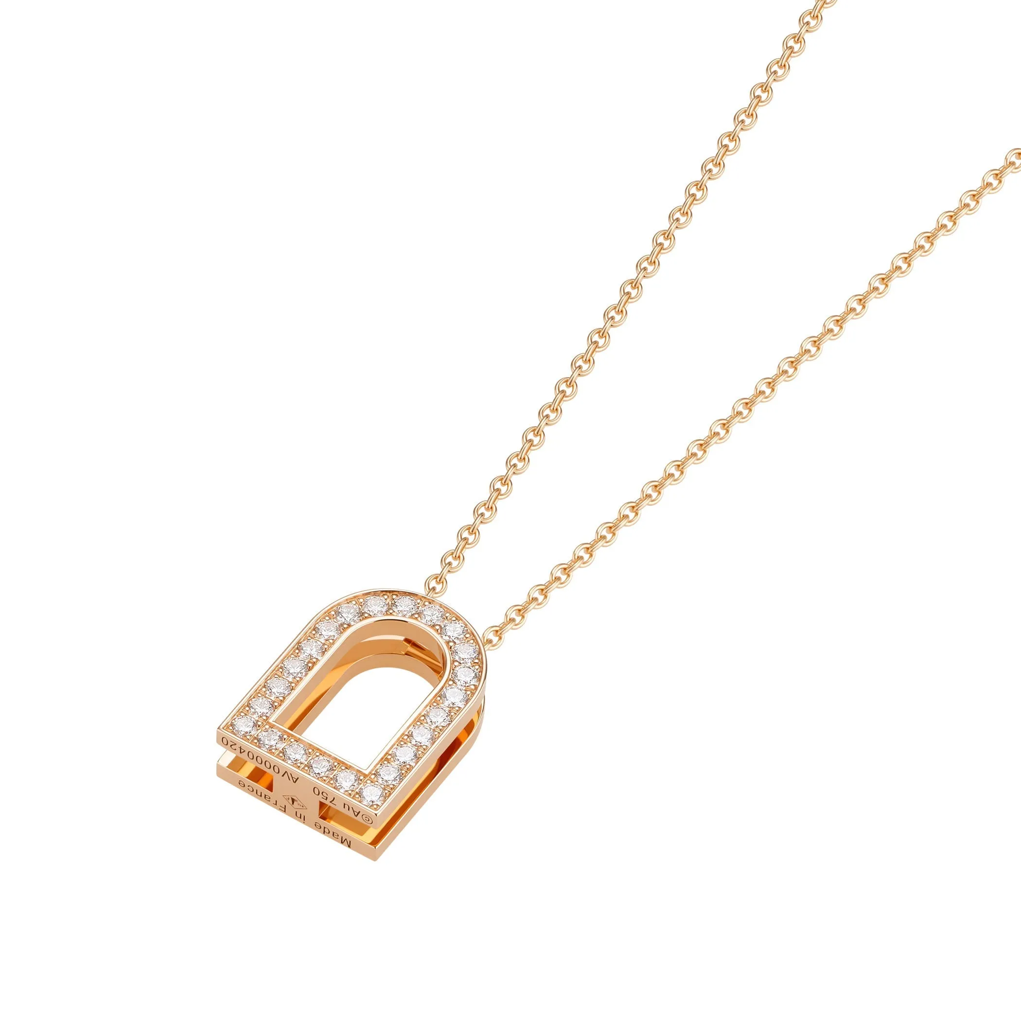 L'Arc Voyage Charm GM, 18k Rose Gold with Galerie Diamonds on Chain Necklace