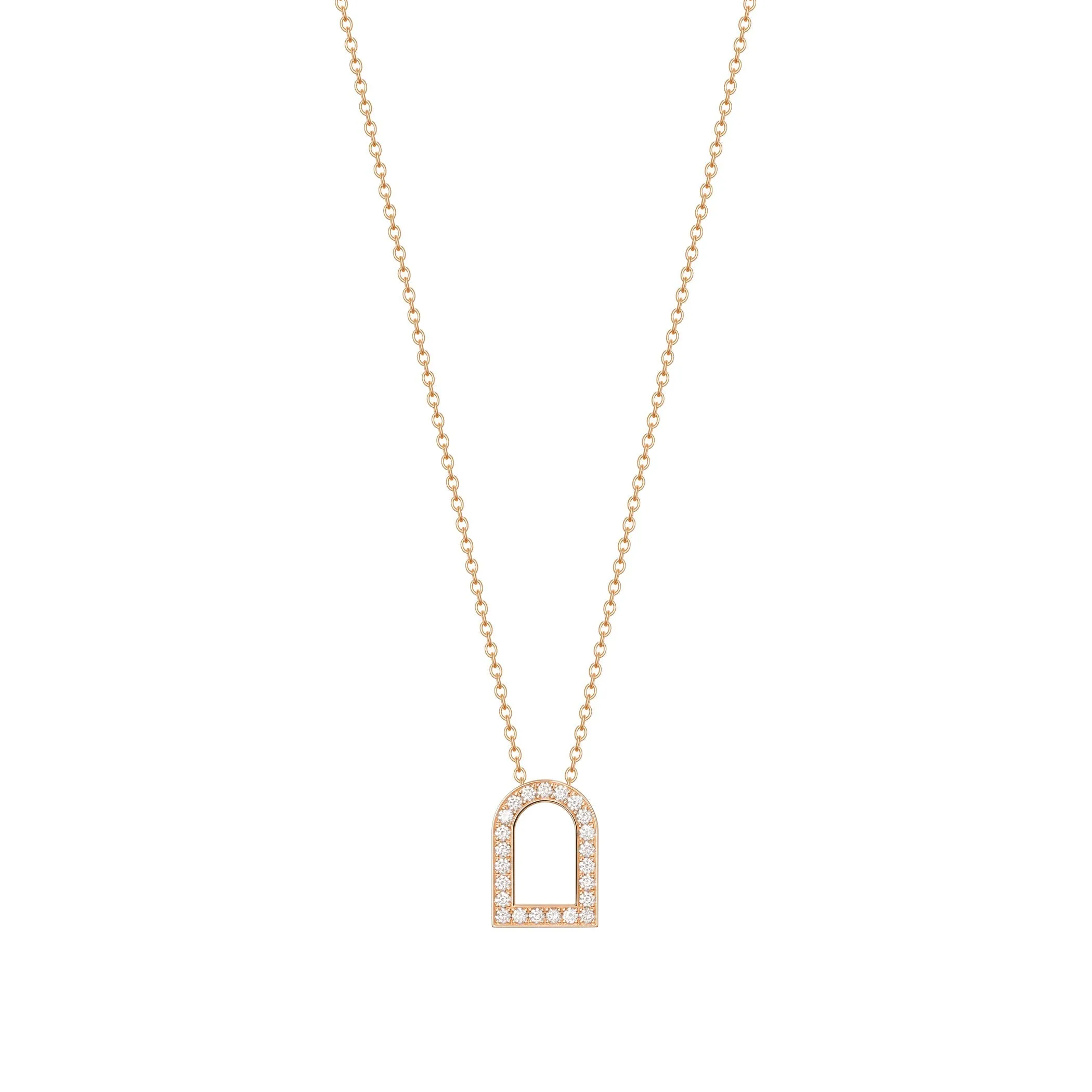 L'Arc Voyage Charm GM, 18k Rose Gold with Galerie Diamonds on Chain Necklace