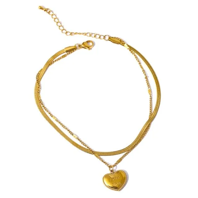 Layered Heart Gold Anklet for Women Leg Chain Beach Anklets for Women