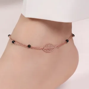 Leafy Bloom Rose Gold Plated 925 Sterling Silver Anklet