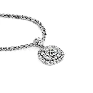 Light Tunnel Natural Diamond Double Halo Pendant with a White Gold Necklace