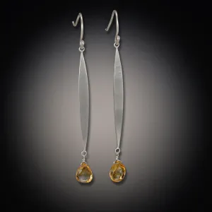 Long Leaf Earrings with Gem Drops