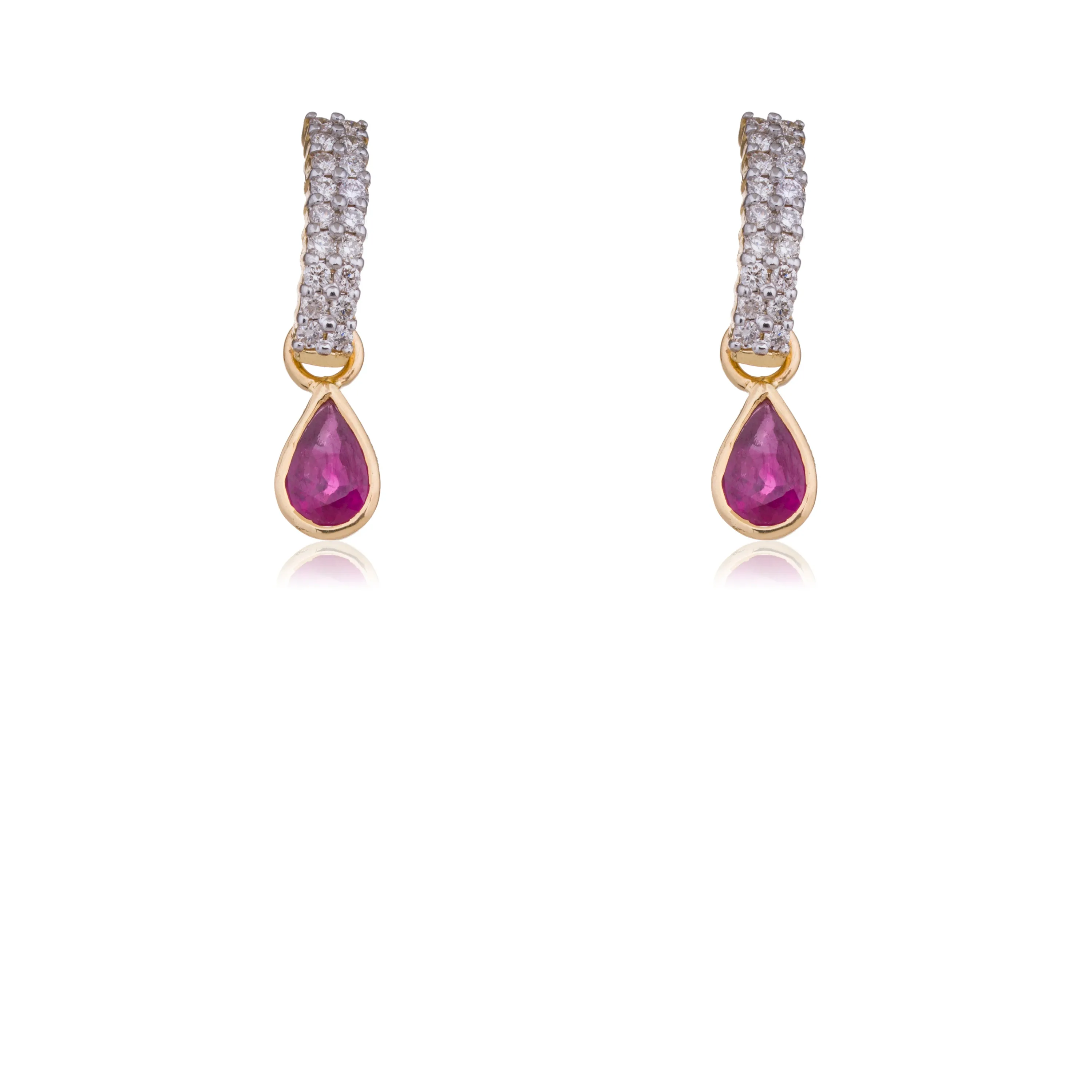 Lucia, Diamond and Ruby Drop Earrings, 14K Yellow Gold