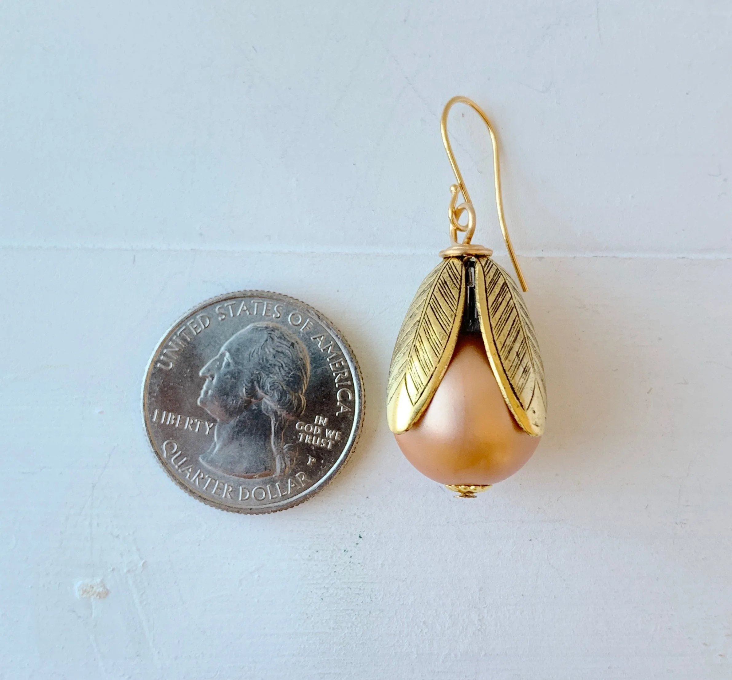 Matte Glass Pearl Bead Cap Drop Earring in Apricot - More Color Options Available