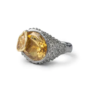 Maximus Citrine and Rough Sapphire Ring