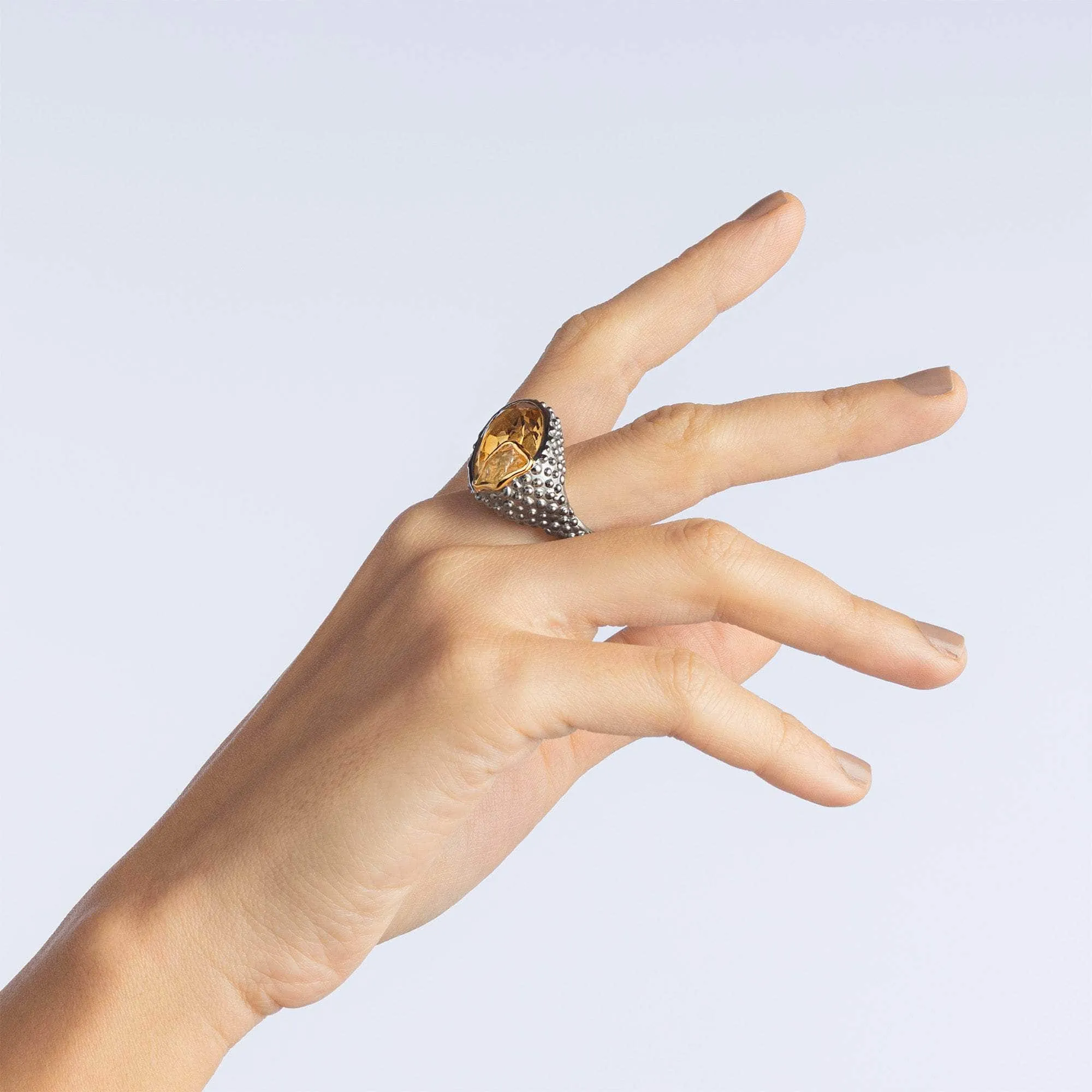 Maximus Citrine and Rough Sapphire Ring