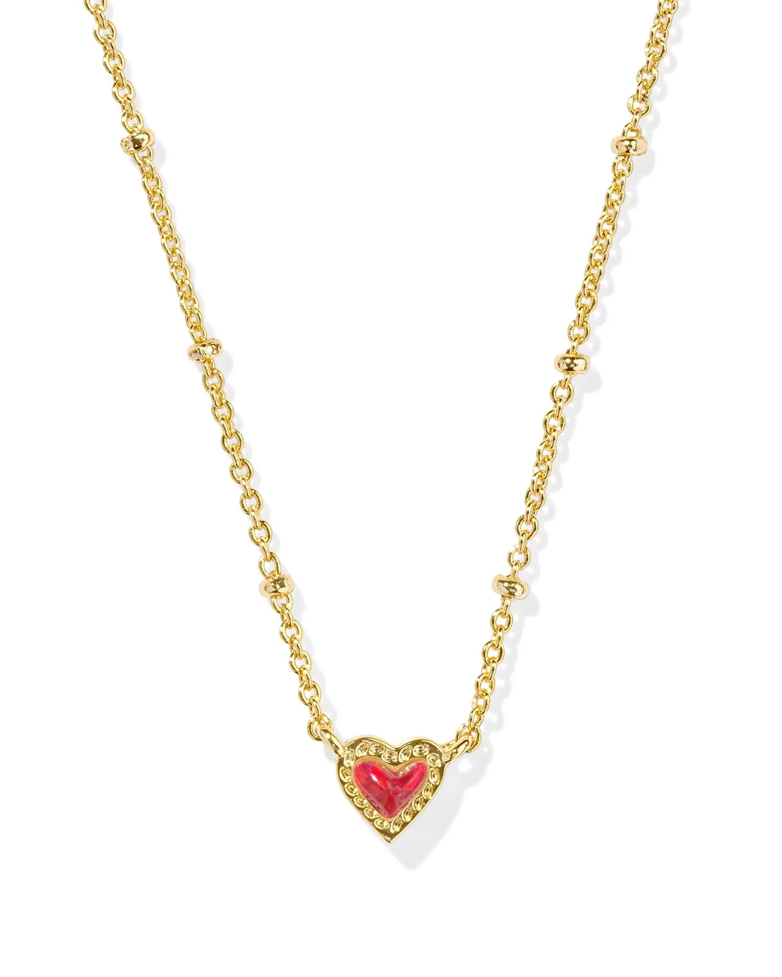 Mini Ari Heart Satellite Necklace in Gold Red Kyocera Opal