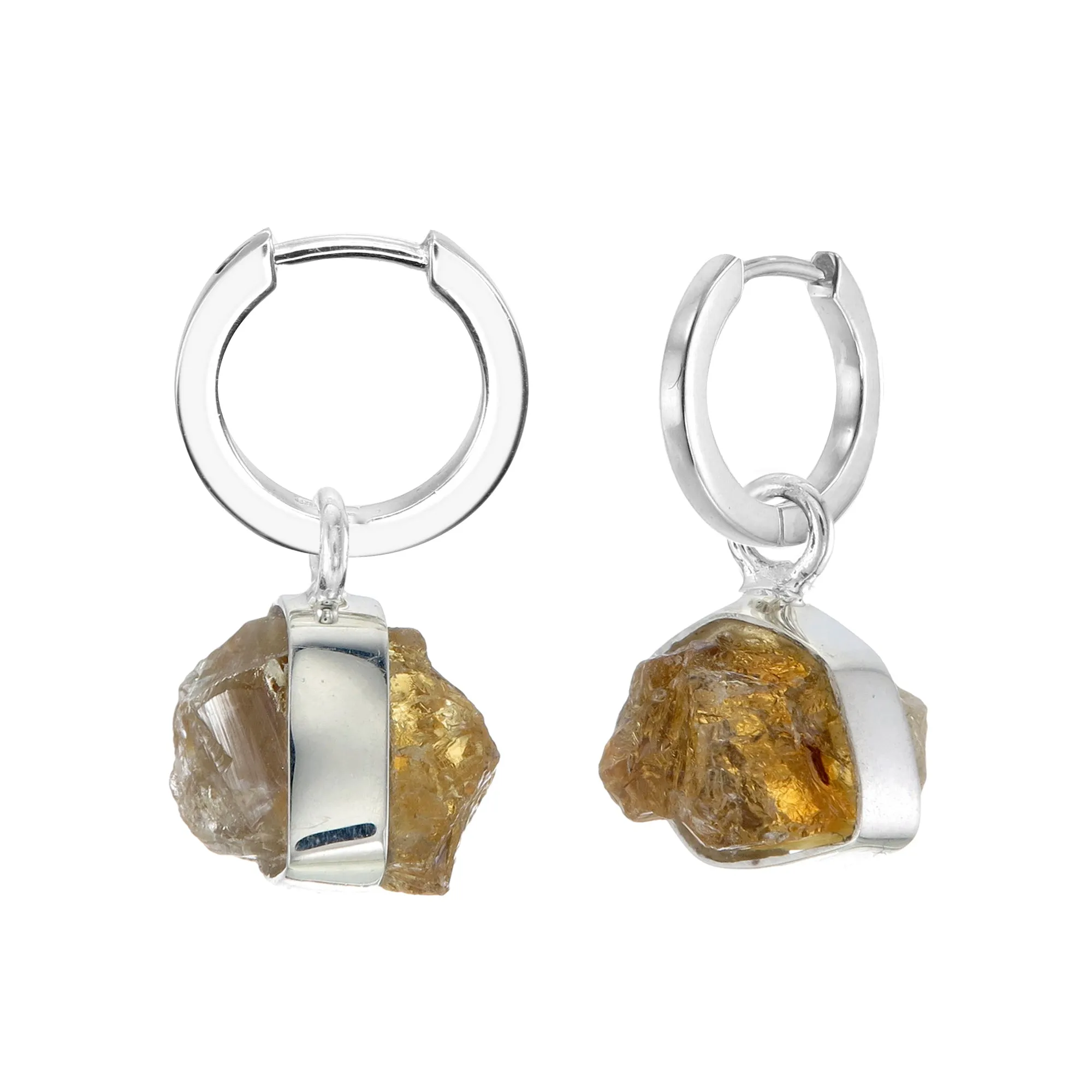 MINI ROUGH GEM - HOOP EARRINGS - CITRINE - SILVER