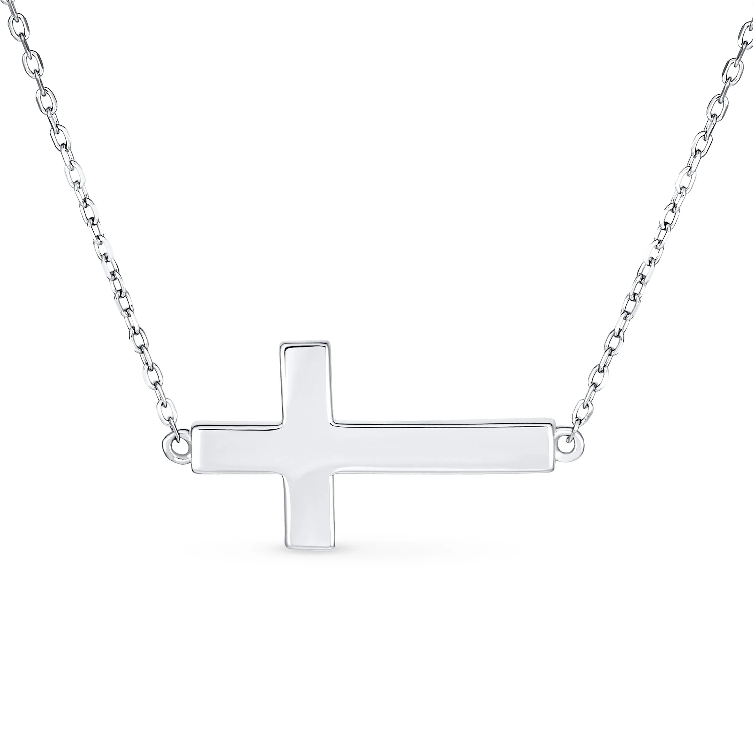 Minimalist White Opal Inlay Cross Pendant Necklace for Teens in Sterling Silver