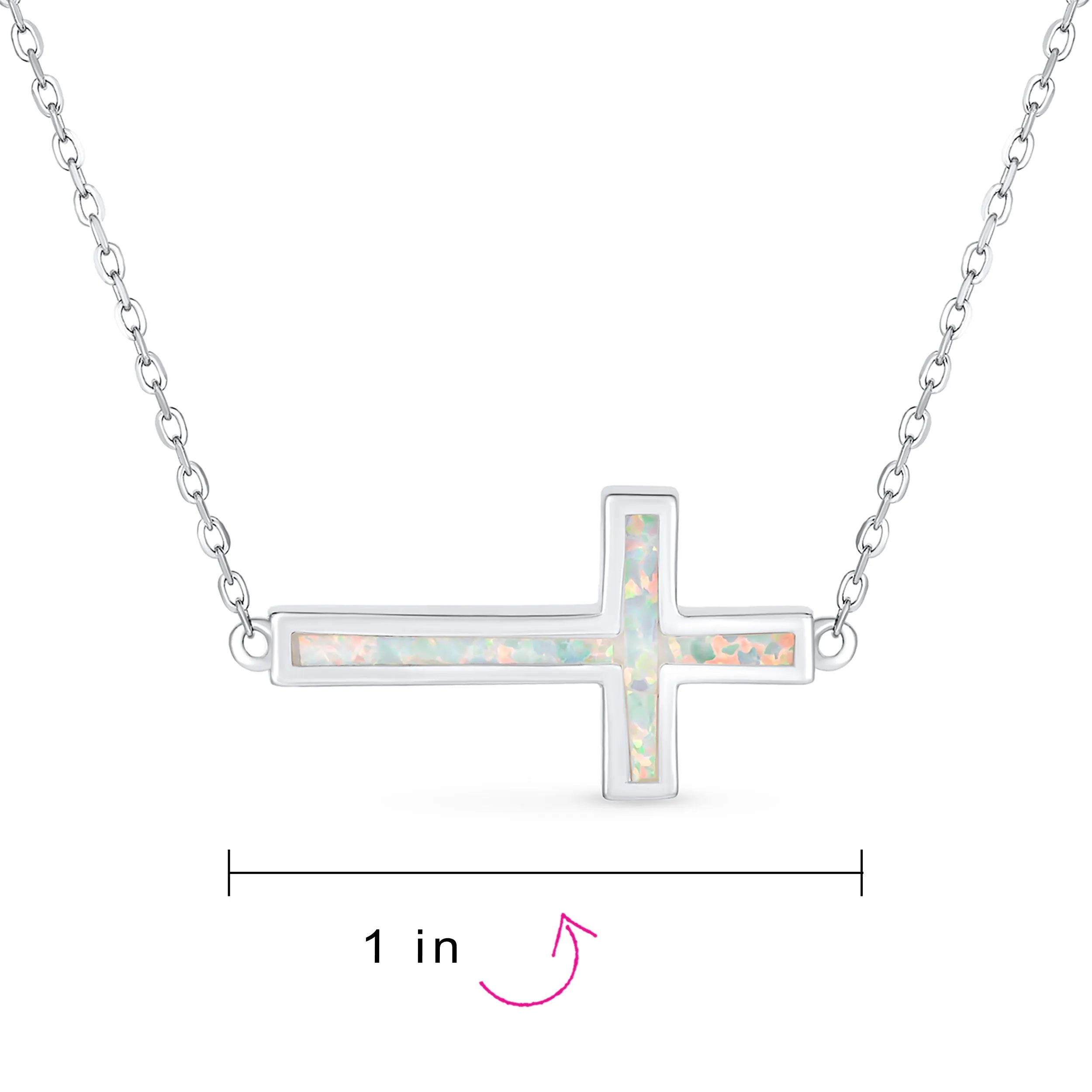 Minimalist White Opal Inlay Cross Pendant Necklace for Teens in Sterling Silver