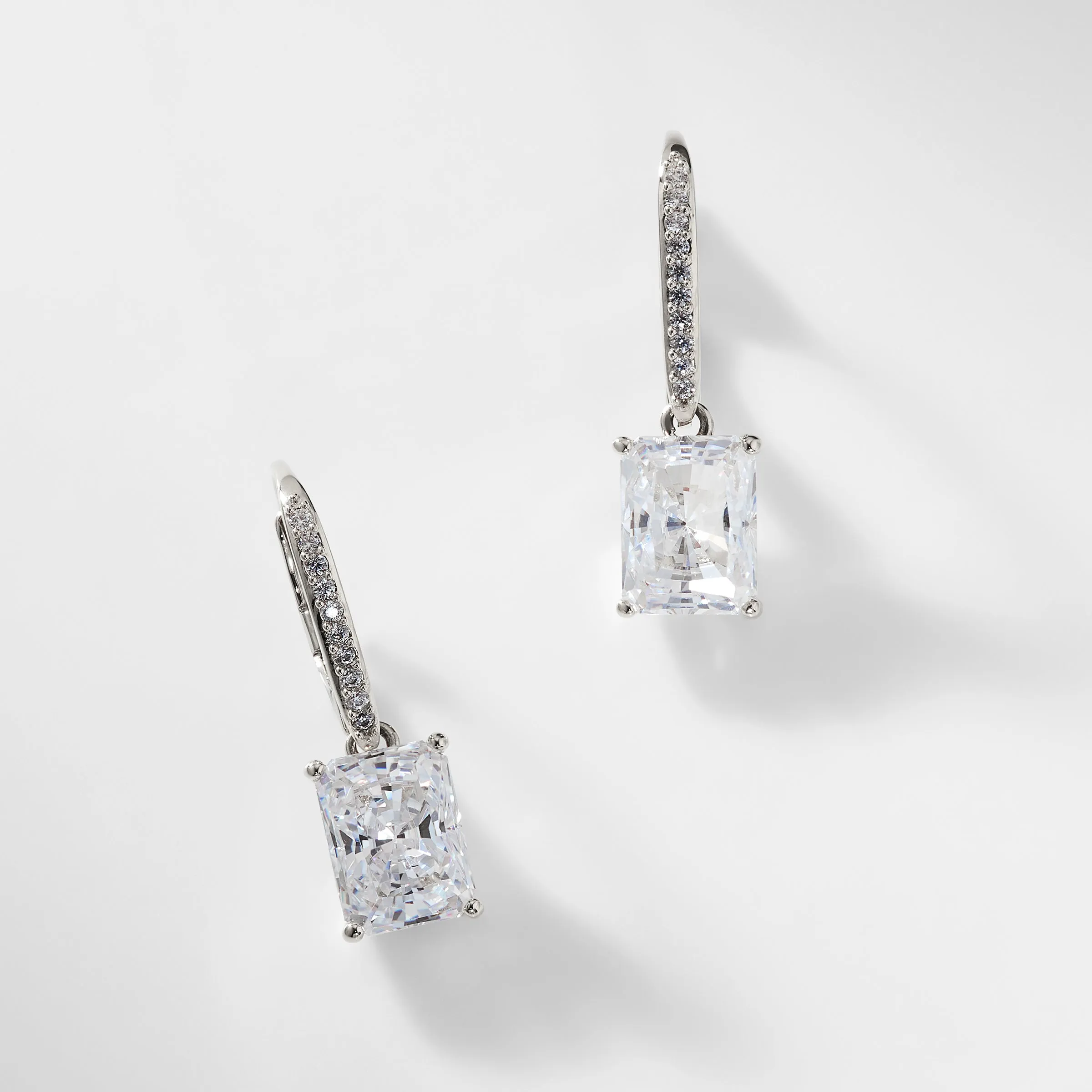 MODERN LOVE EMERALD CUT CZ DROP EARRINGS