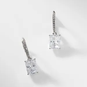 MODERN LOVE EMERALD CUT CZ DROP EARRINGS