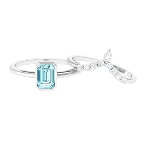 Natural Aquamarine Solitaire Ring Set with Diamond