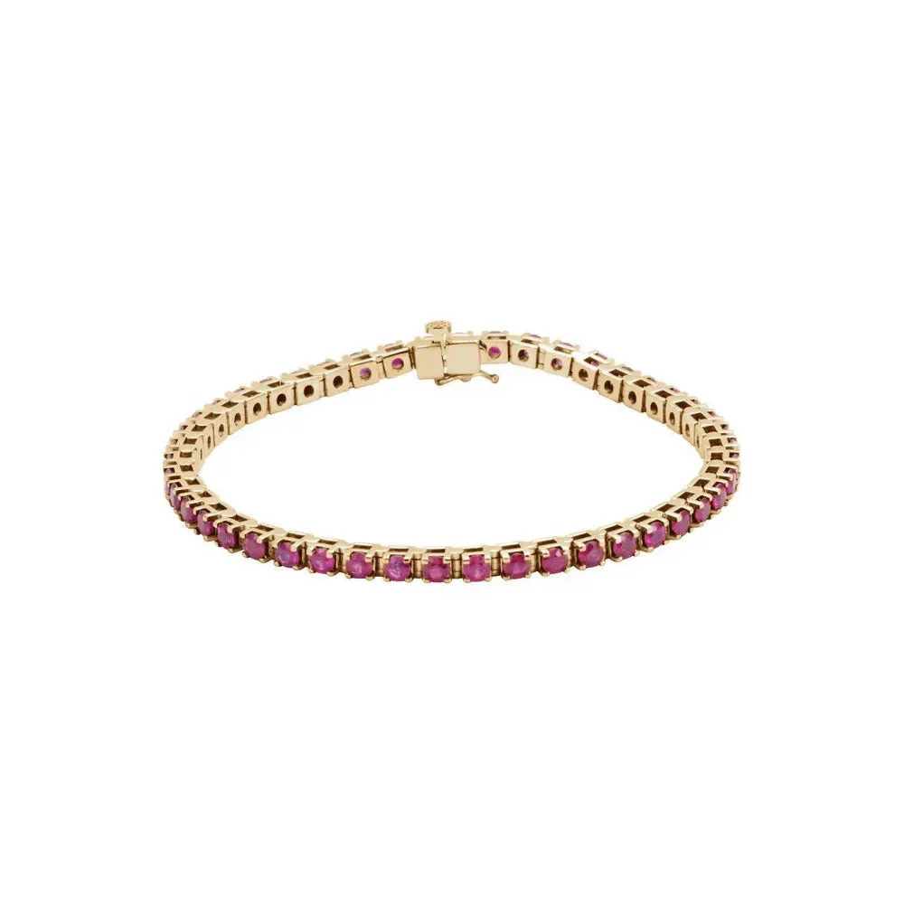 Natural Round Ruby Line Bracelet (14K)