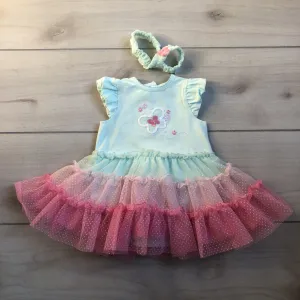 NEW Little Me Butterfly Appliqué Ruffle Dress & Headband