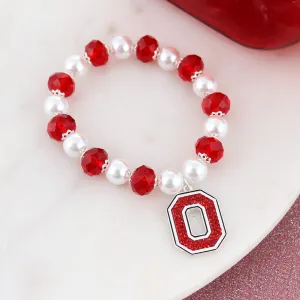 Ohio State Pearl & Crystal Stretch Bracelet w/ Crystal Logo