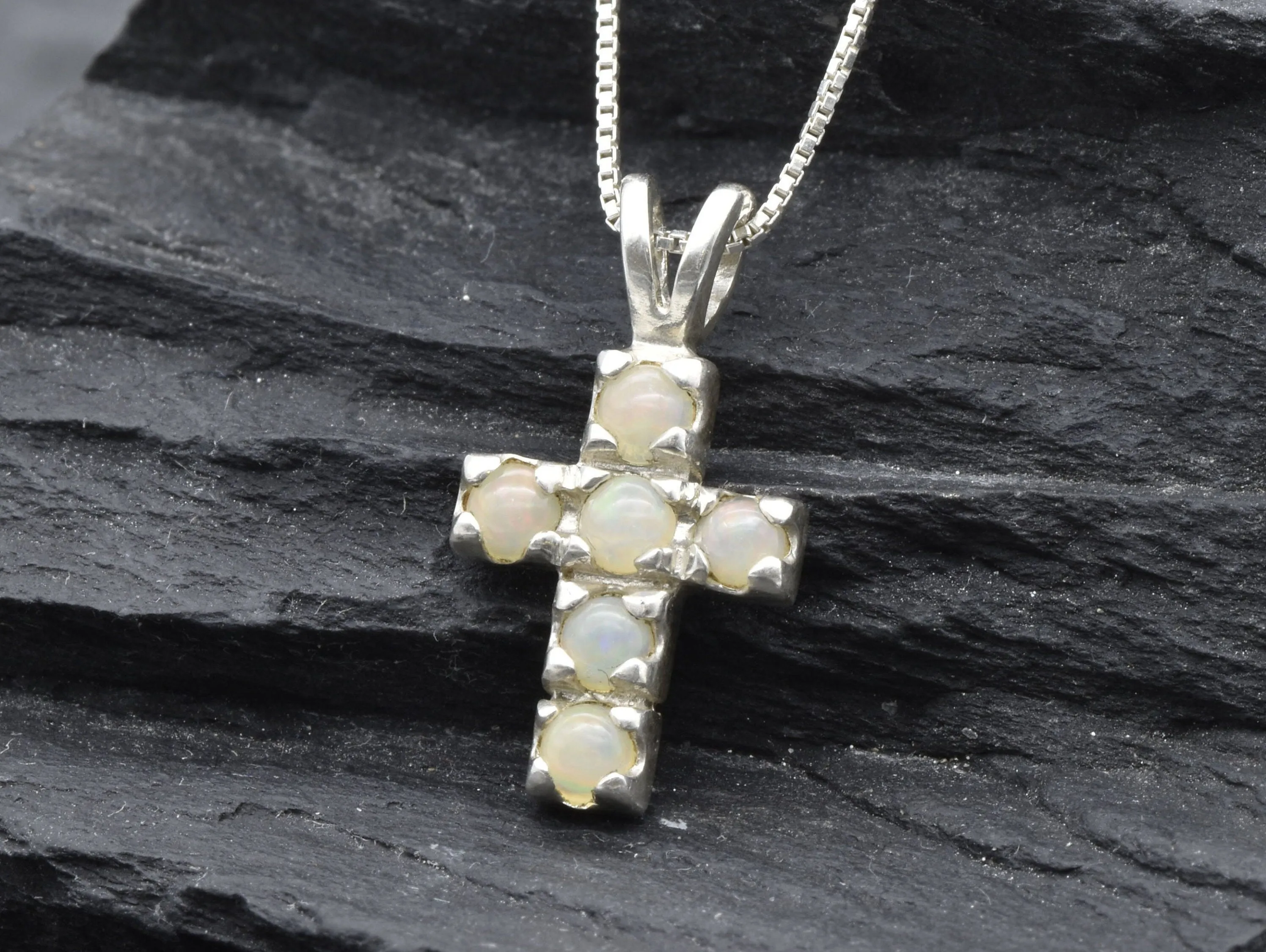 Opal Cross Pendant - Natural Opal Necklace, Christian Opal Pendant