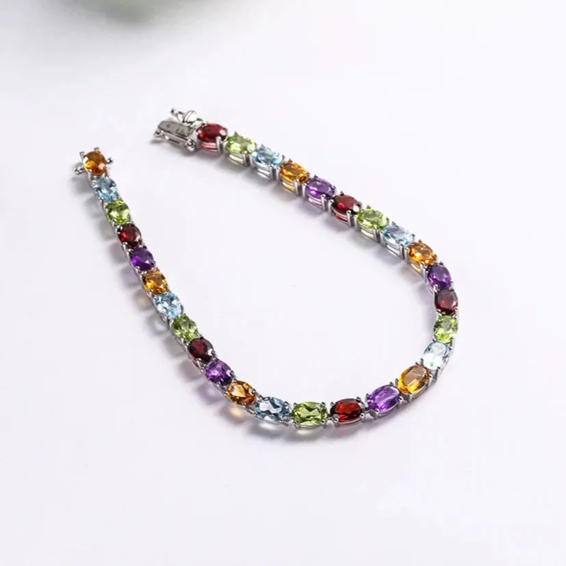 Oval-cut Rainbow Multi-gemstone Bracelet