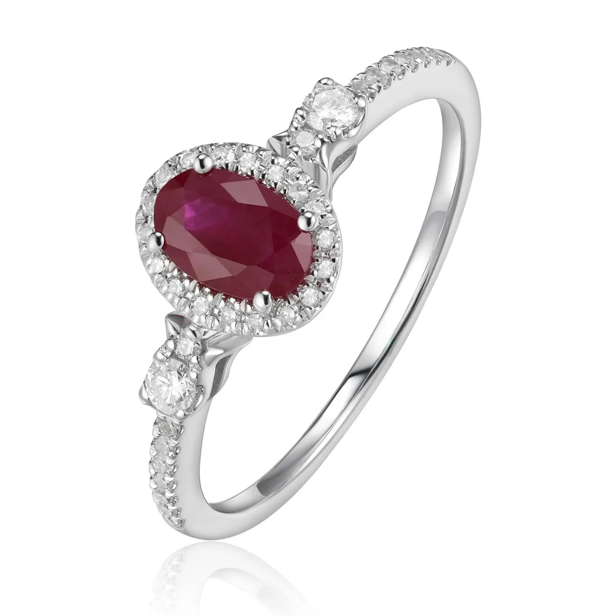 Oval Ruby & Diamond Halo 14K White Gold Ring