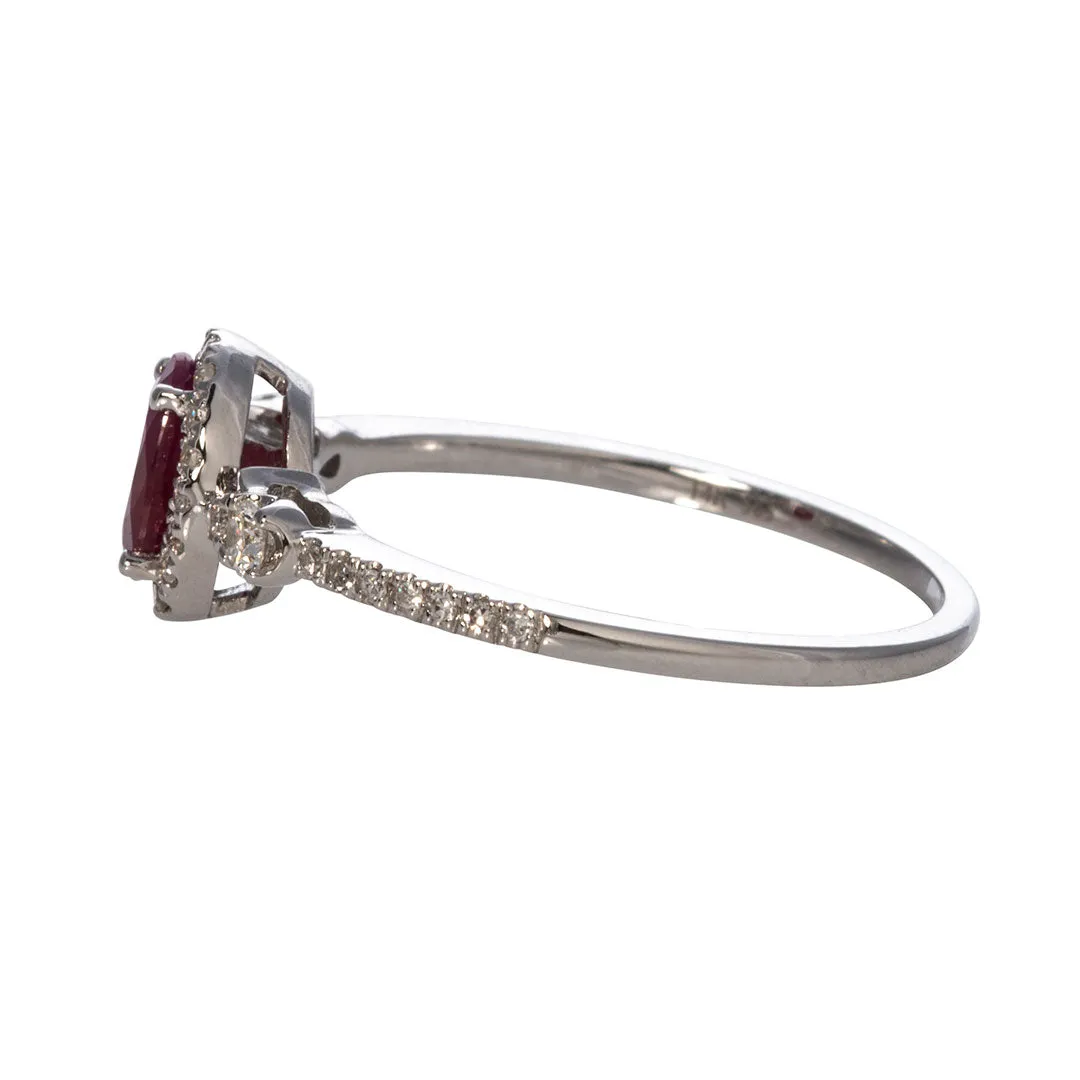 Oval Ruby & Diamond Halo 14K White Gold Ring