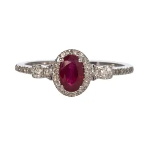 Oval Ruby & Diamond Halo 14K White Gold Ring