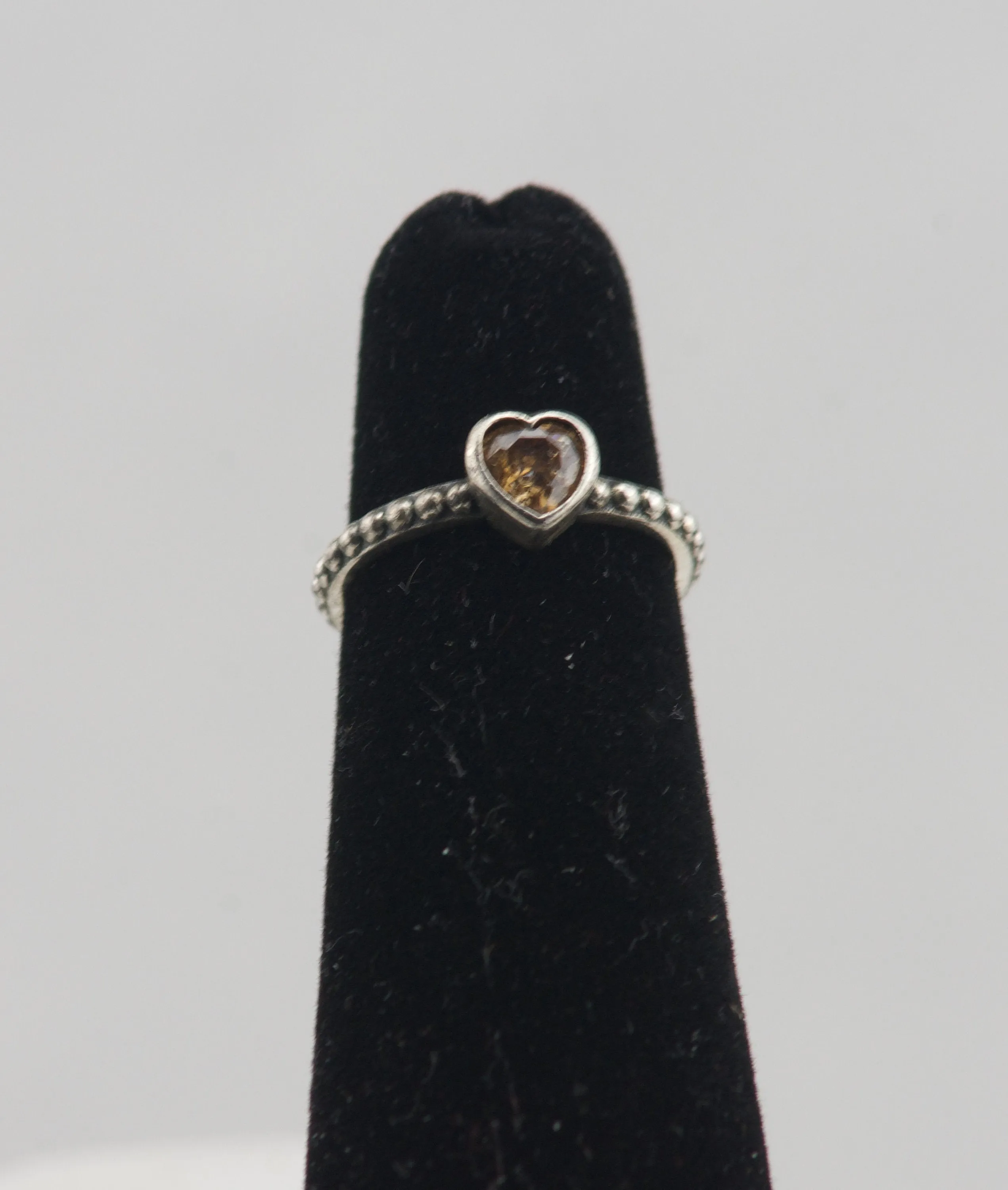 Pandora - Sterling Silver Heart Shape Citrine Ring - Size 3.5