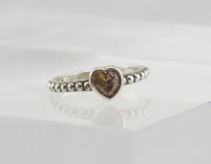 Pandora - Sterling Silver Heart Shape Citrine Ring - Size 3.5