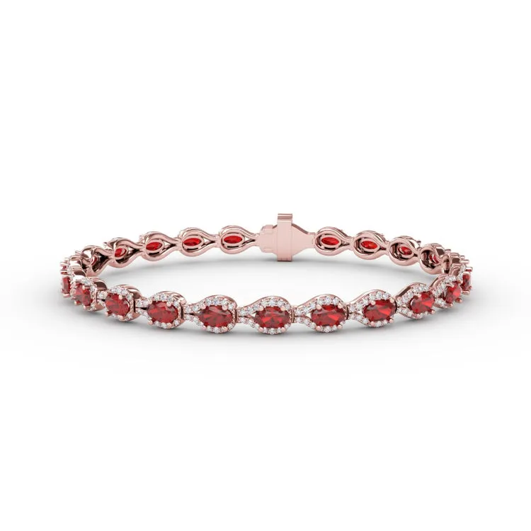 Pear-Shaped Diamond & Ruby Bracelet