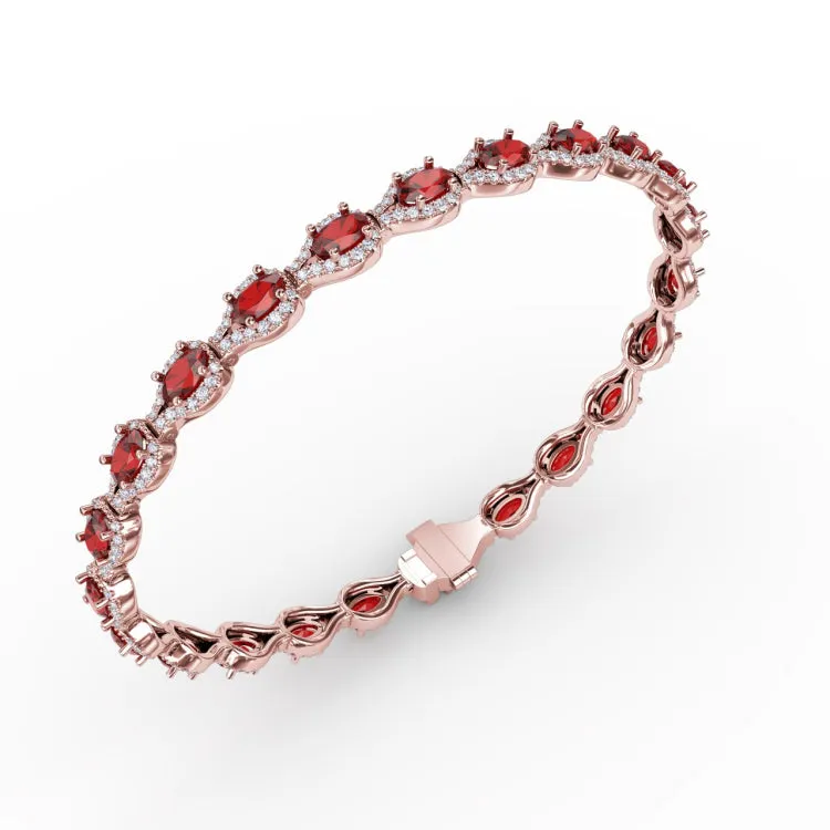 Pear-Shaped Diamond & Ruby Bracelet