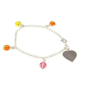 Personalised Sterling Silver Childs Enamelled Ladybird Bracelet Hand Engraved