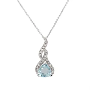 PETITE WHITE GOLD PENDANT WITH AQUAMARINE AND DIAMONDS, .09 CT TW