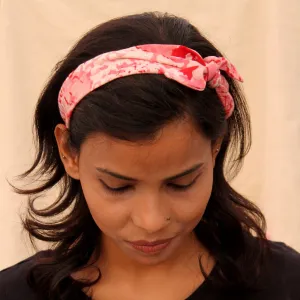 Pink block print knotted bow headband