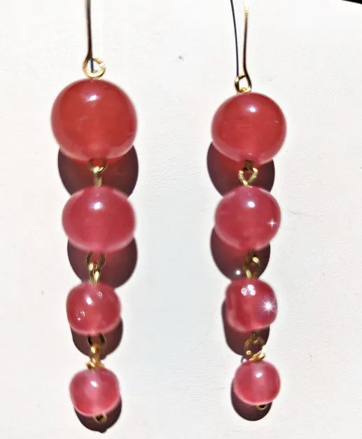 Pink Handmade Vintage Glass Cherry Brand Japanese Beads Dangle Drop Earrings USA made Sugar Gay Isber Free shipping 3.5 inches