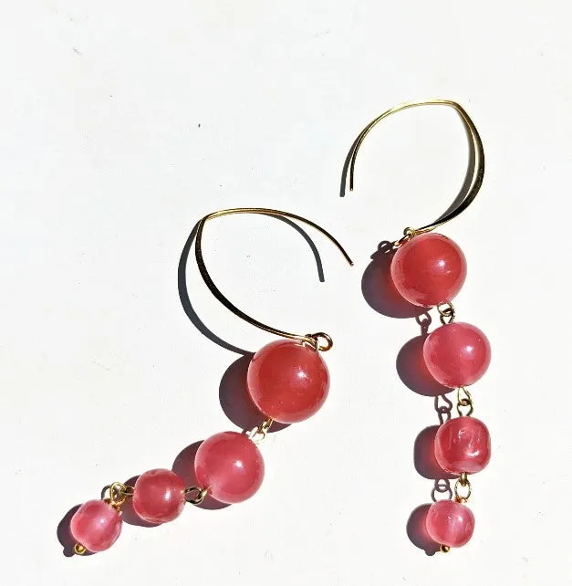 Pink Handmade Vintage Glass Cherry Brand Japanese Beads Dangle Drop Earrings USA made Sugar Gay Isber Free shipping 3.5 inches