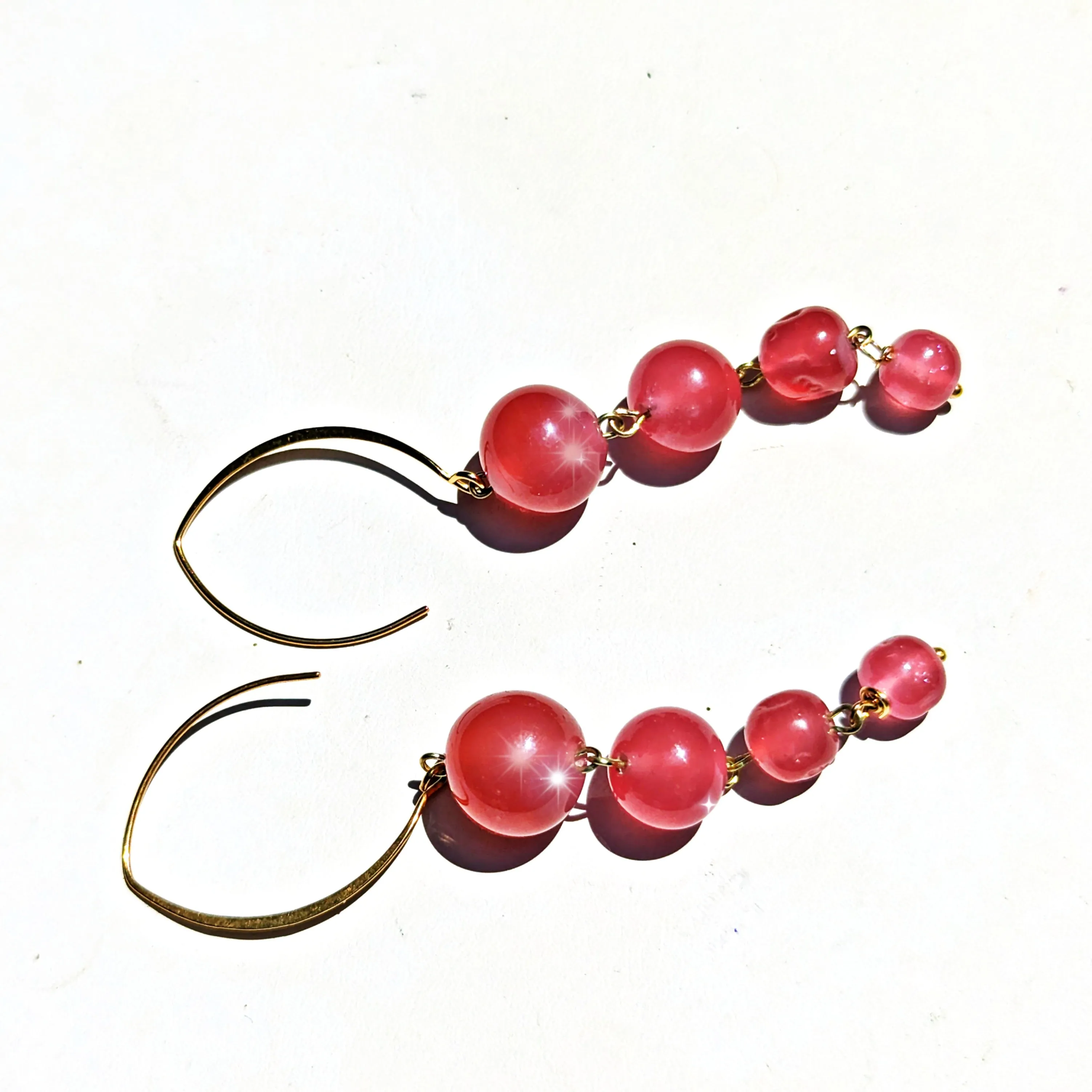 Pink Handmade Vintage Glass Cherry Brand Japanese Beads Dangle Drop Earrings USA made Sugar Gay Isber Free shipping 3.5 inches