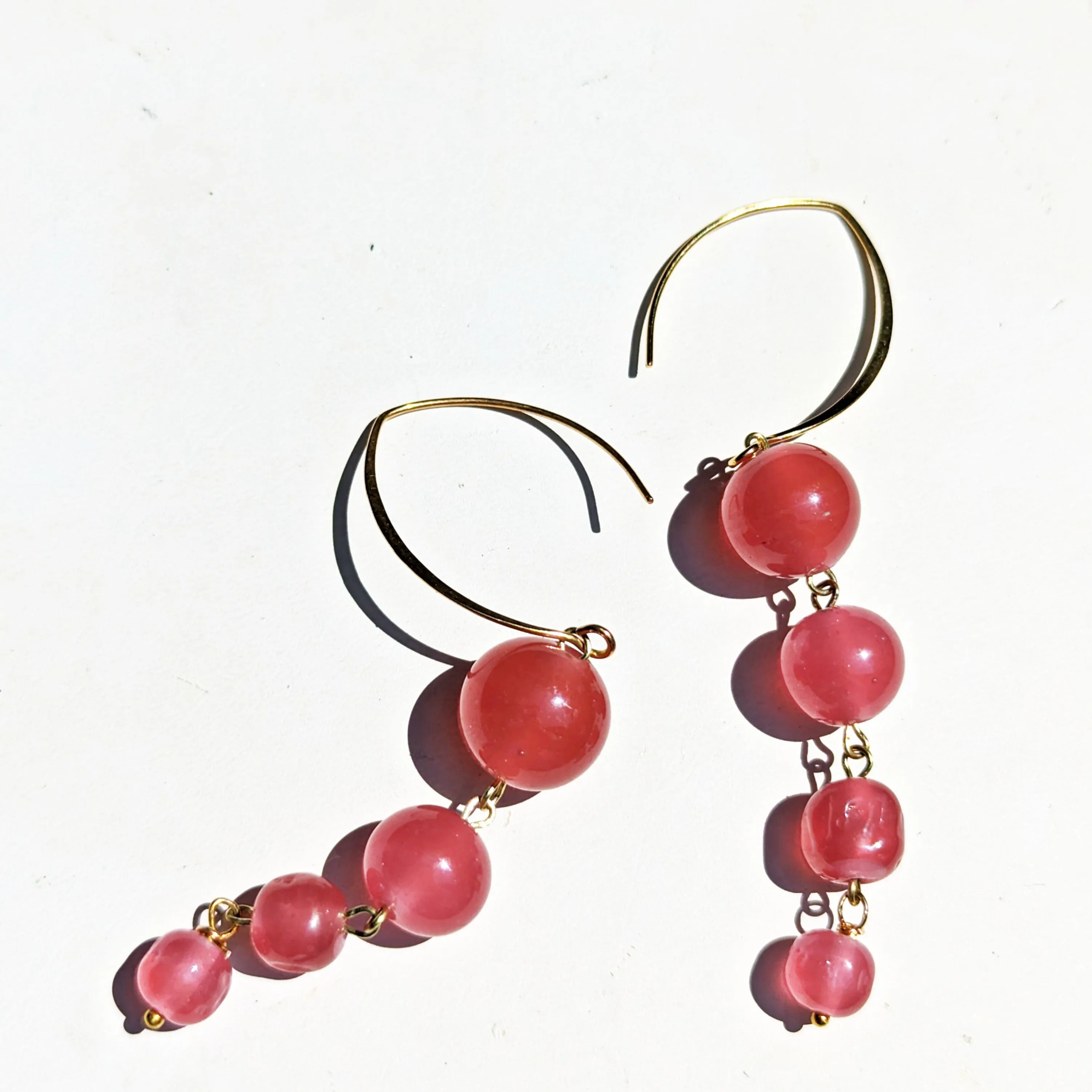 Pink Handmade Vintage Glass Cherry Brand Japanese Beads Dangle Drop Earrings USA made Sugar Gay Isber Free shipping 3.5 inches