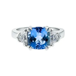 Platinum Brazilian Aquamarine and Diamond 3-Stone Ring