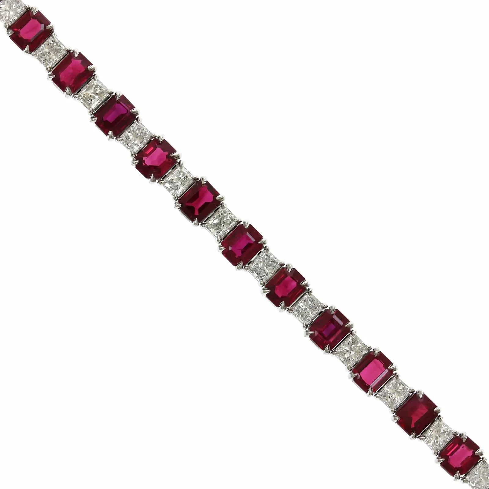 Platinum Emerald Cut Ruby and Diamond Bracelet