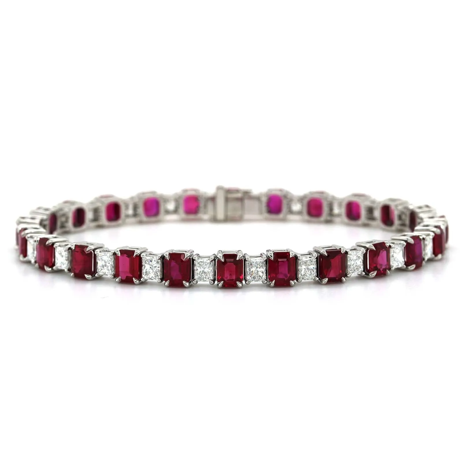 Platinum Emerald Cut Ruby and Diamond Bracelet