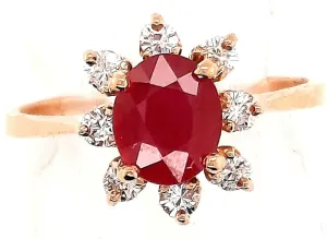 "Valentine's Day Splendour: 1.00ct Ruby & Cubic Zirconia 14ct Yellow Gold Ring"