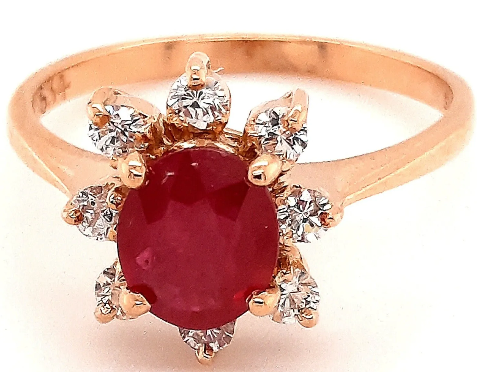 "Valentine's Day Splendour: 1.00ct Ruby & Cubic Zirconia 14ct Yellow Gold Ring"