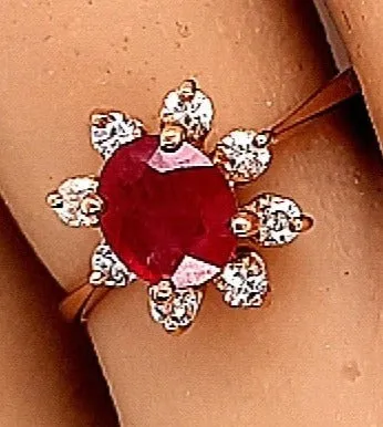 "Valentine's Day Splendour: 1.00ct Ruby & Cubic Zirconia 14ct Yellow Gold Ring"