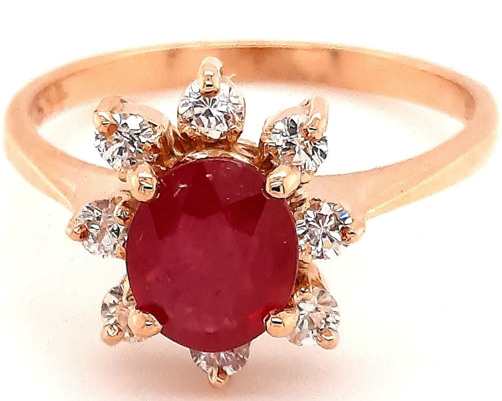 "Valentine's Day Splendour: 1.00ct Ruby & Cubic Zirconia 14ct Yellow Gold Ring"