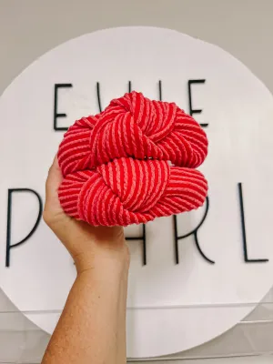 Red Ribbed Knotted Headband