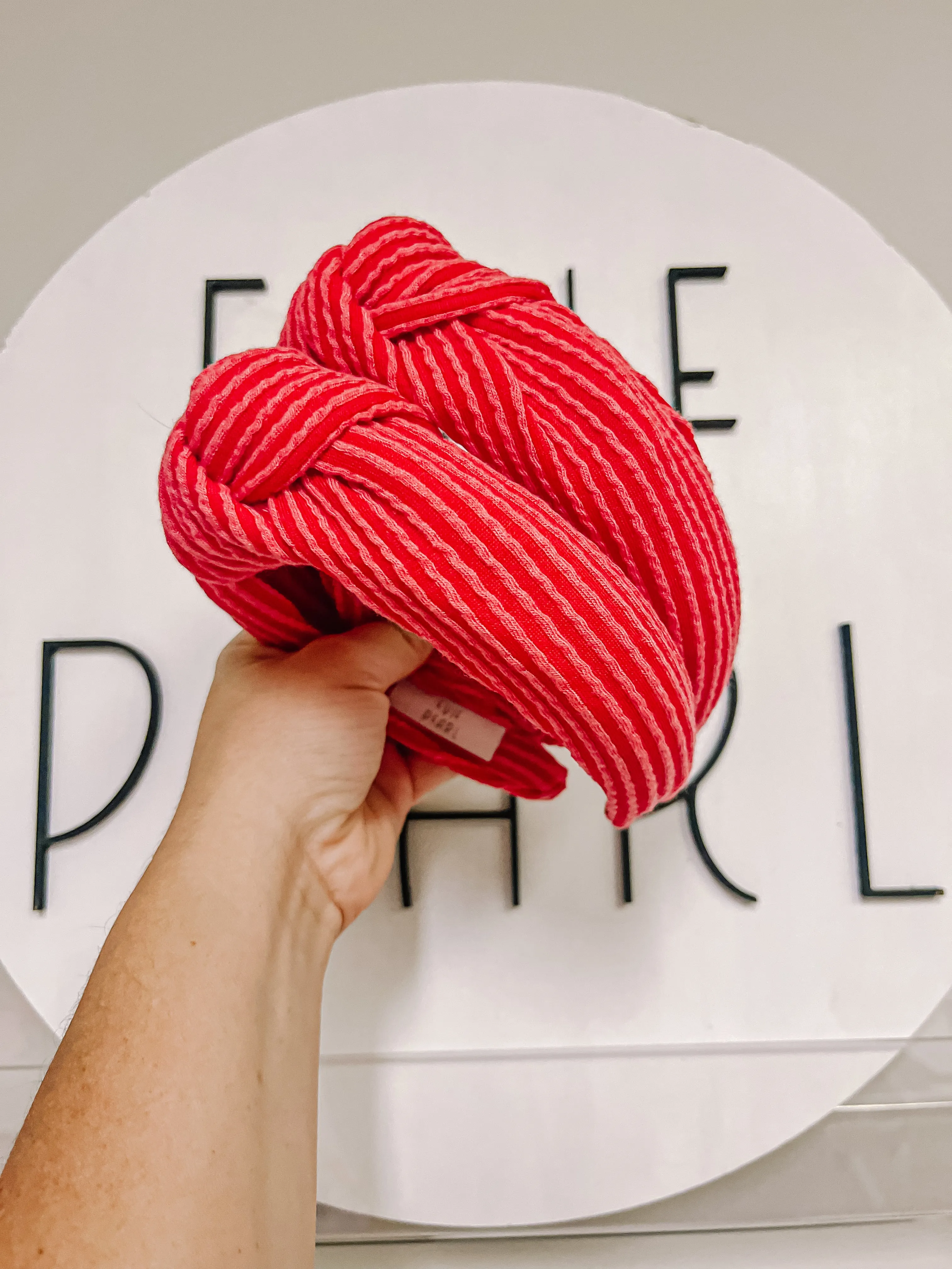 Red Ribbed Knotted Headband