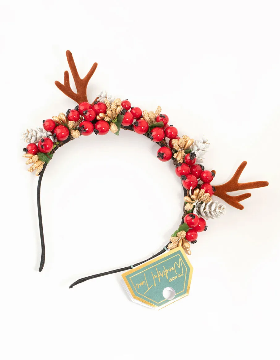 Reindeer & Wreath Fabric Headband